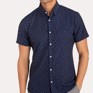 Mizzen+Main Navy Collared Button Down w/ Red & White Anchors